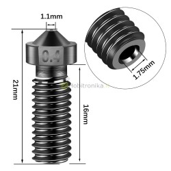 Kietinto plieno 0.4mm ilgas antgalis 1.75mm plastiko gijai