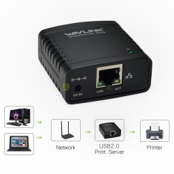 USB 2.0 print-spausdinimo serveris 100Mbps Wavlink
