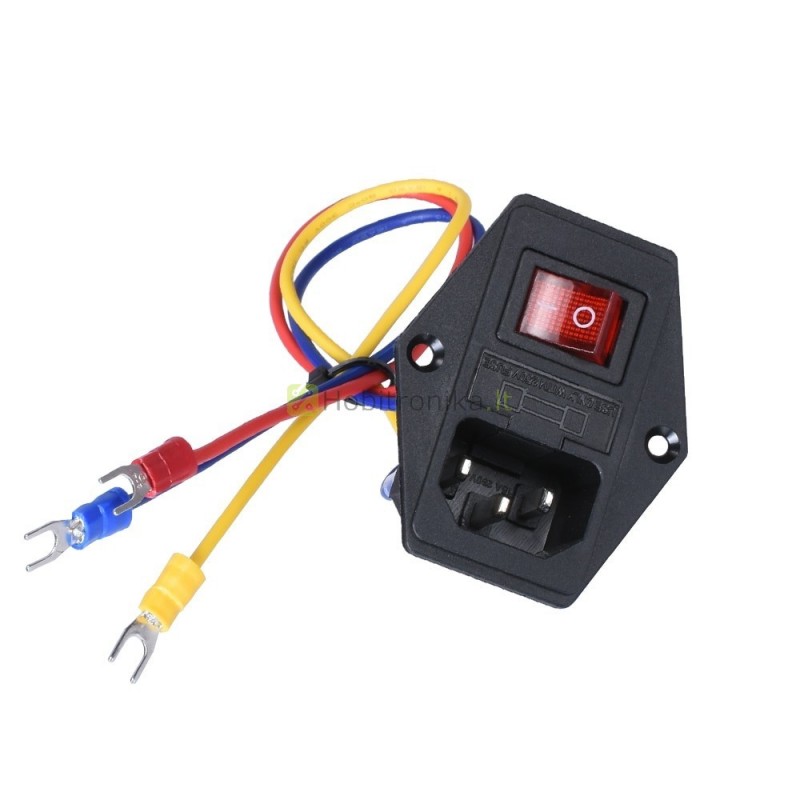 220V 10A maitinimo lizdas su saugikliu, mygtuku ir laidais