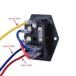 220V 10A maitinimo lizdas su saugikliu, mygtuku ir laidais