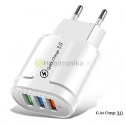 220V į tris 5V 2.1A Quick charge 3.0 USB adapteris