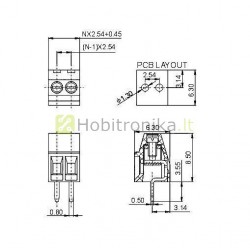 Terminalinis 2.54mm mėlynas blokelis